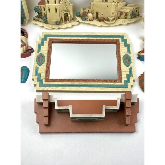 Vtg Burwood Products Sconces Mirror Shelf Set Aztec Southwest Boho - Set of 11 - Picture 2 of 14